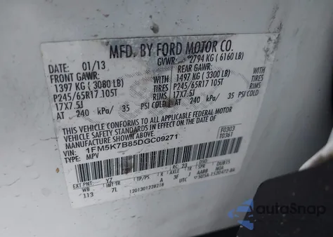 2013 Ford Explorer z USA, uszkodzony, nr VIN 1FM5K7B85DGC09271